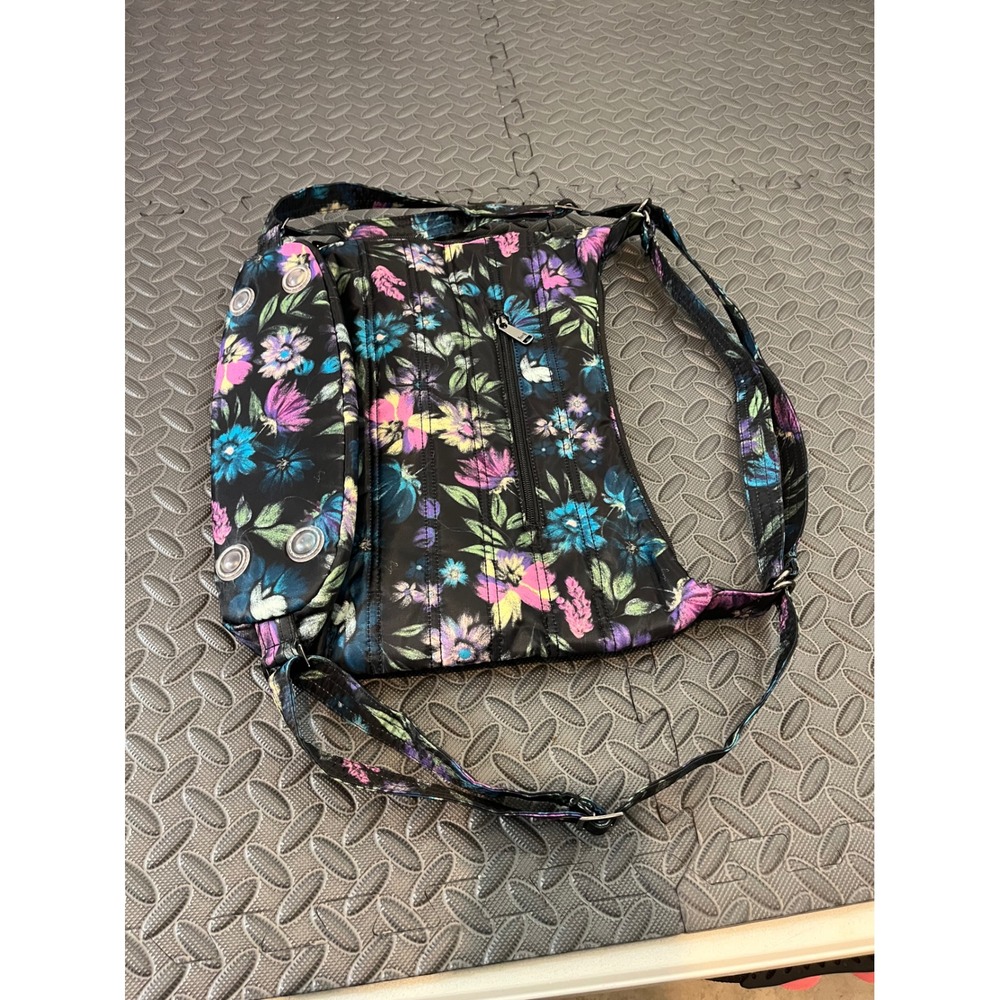 LUG Zipliner Convertible Hobo Bag Bloom Black Floral Purse Travel Shoulder Bag - Picture 3 of 13